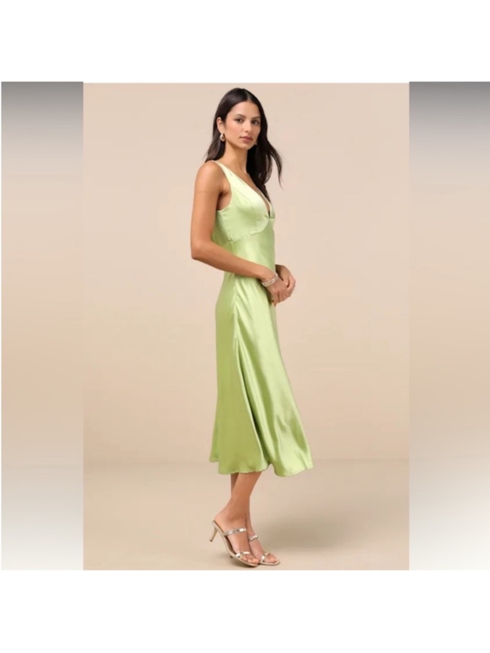 Lulu's Light Lime Satin Backless Midi Dress